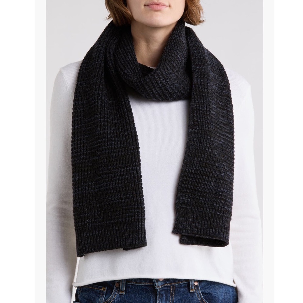 NWT AllSaints Black Marled Knit Scarf Wool Blend Long Unisex Minimalist Preppy
